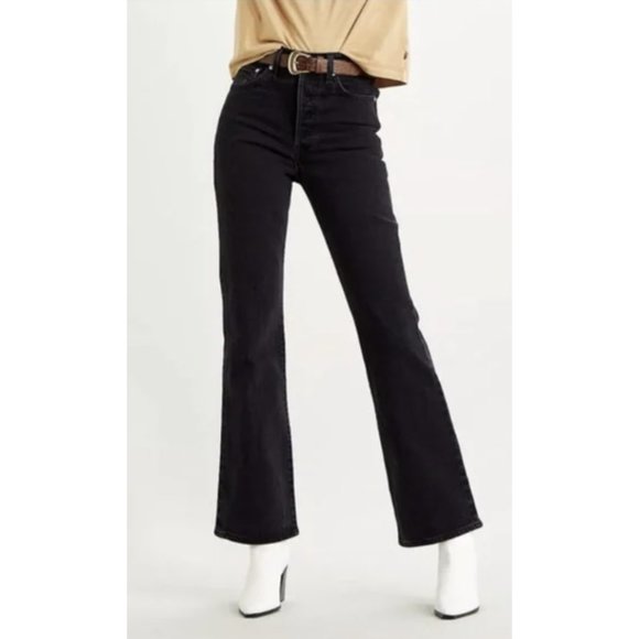 COPY - LEVI'S Ribcage Boot Jeans Super High Rise in Black Lake - Size 24 NWT - Picture 1 of 14